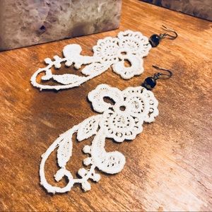Hand made one of a kind lace earrings.